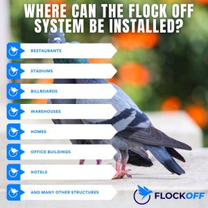 FlockOff can be use most any place pest birds are a problem and pigeon proofing is needed